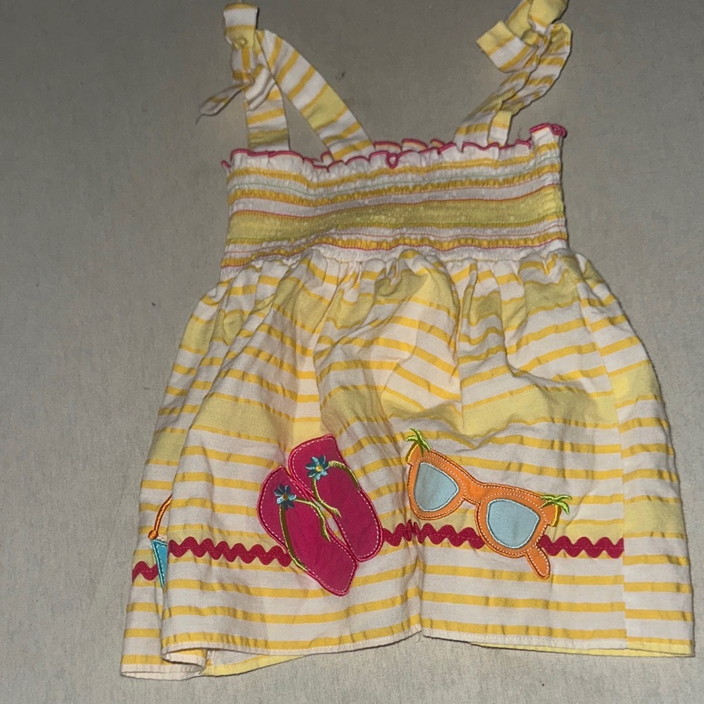 Kids Size 3T Goodlad Yellow Sundress with Flip-Flop and Sunglasses